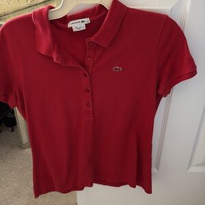 Womens Lacoste Cotton red GUC polo collared shirt short sleeve